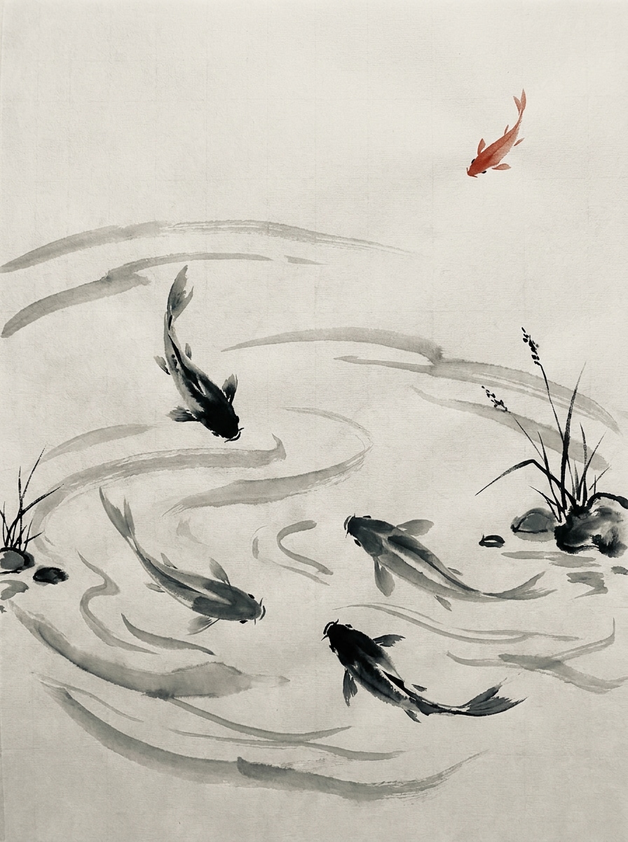 Koi Pond Ink Painting