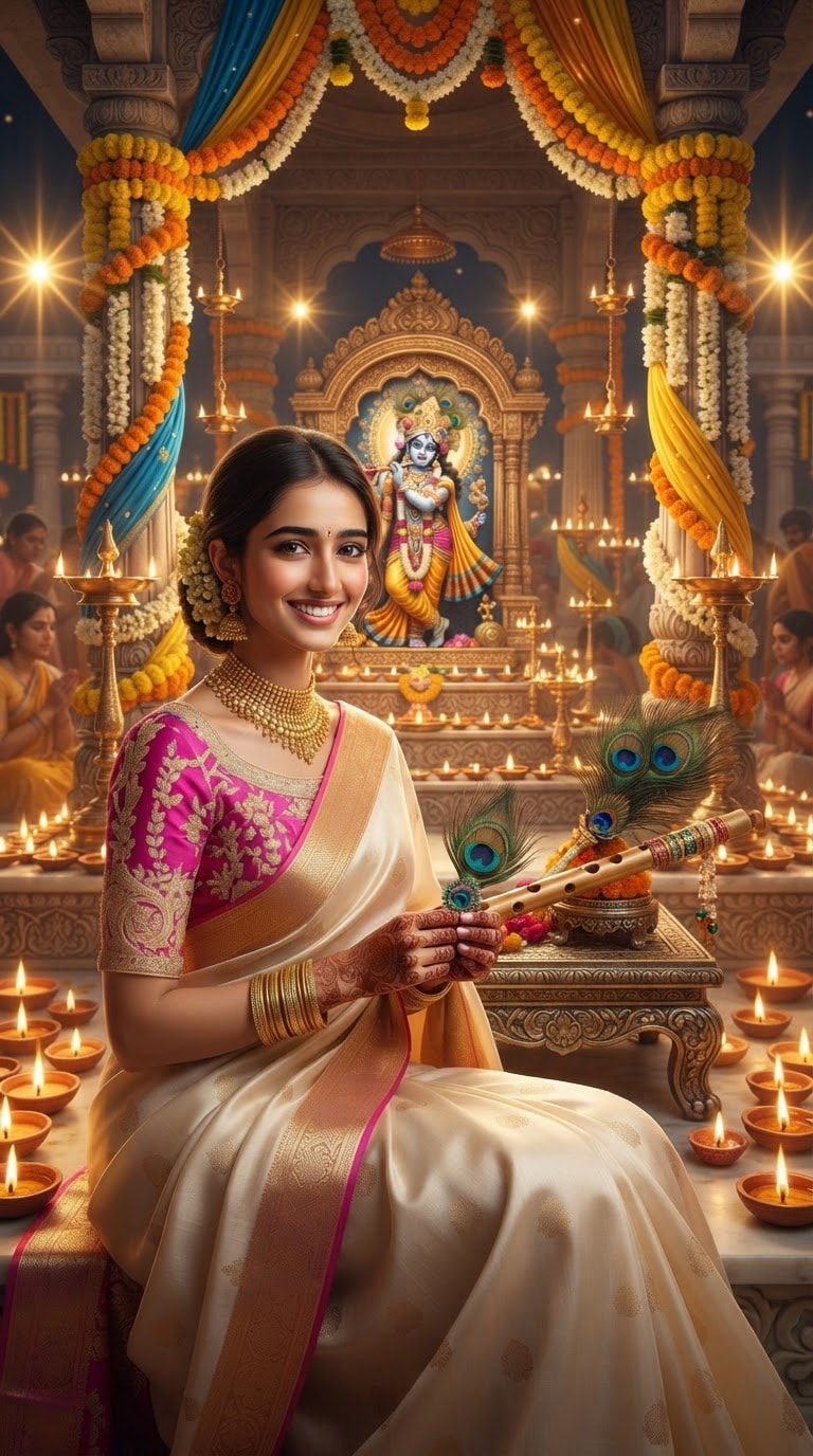 Temple Aarti Krishna Janmashtami Prompt