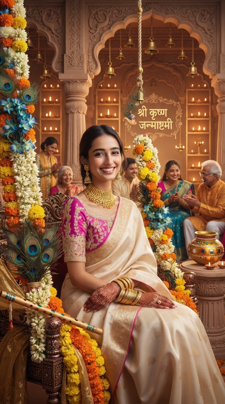 Devotional Krishna Festival Backdrop Prompt