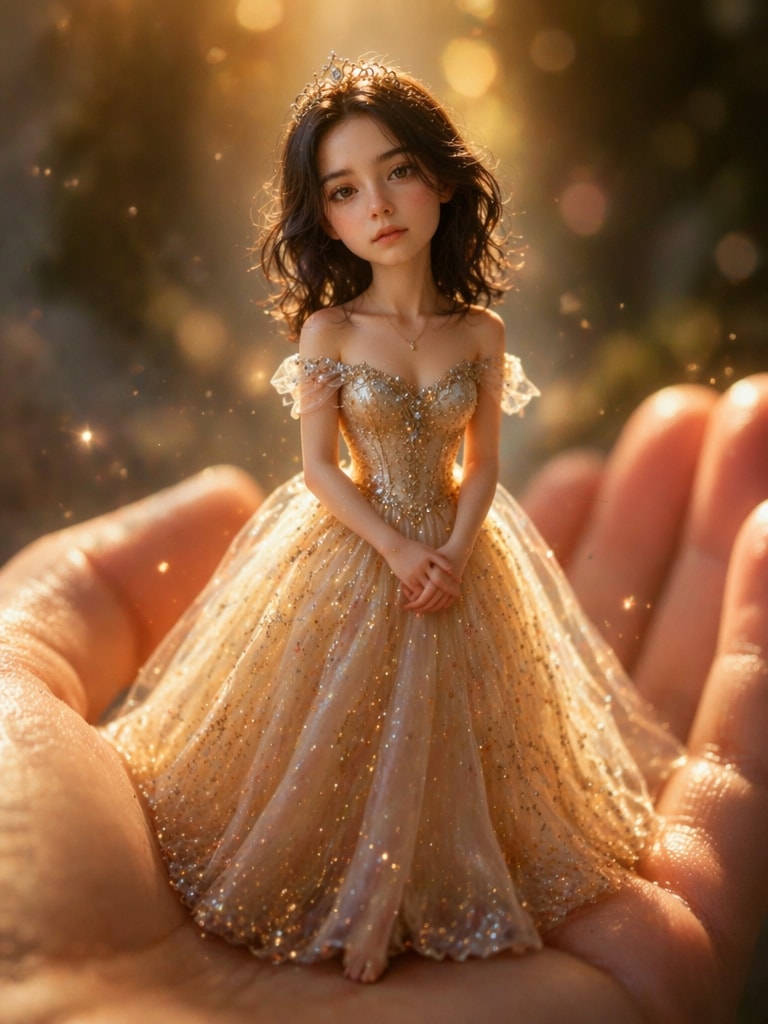Tiny Princess in Palm laddu photo prompt