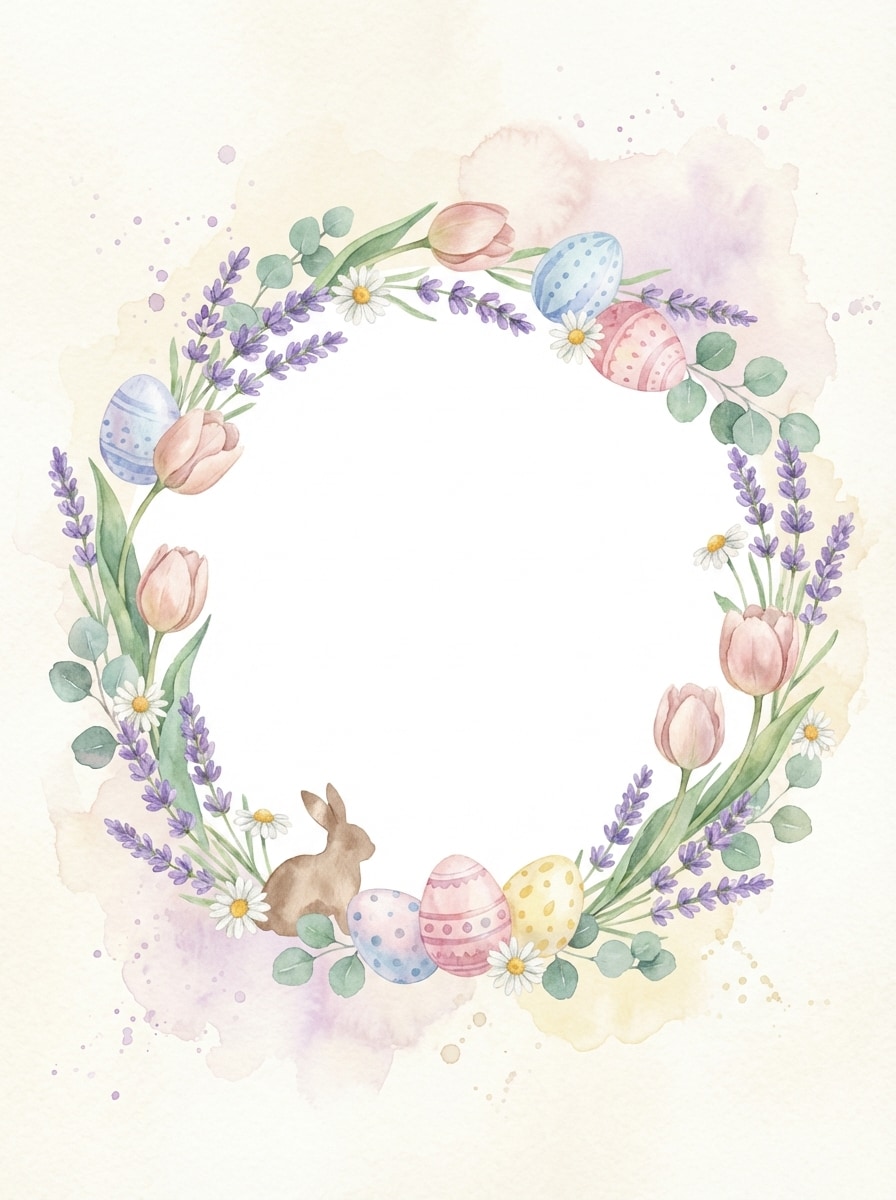 Lavender watercolor wreath Easter background