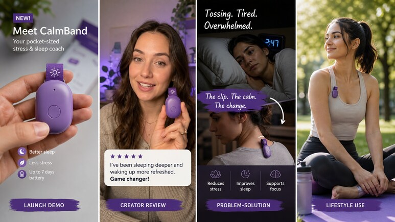 Multiple Lifestyle Product Photography short video styles for ecommerce creative testing