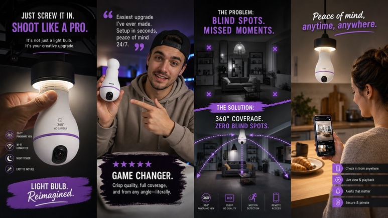 Multiple Light Bulb Photography short video styles for ecommerce creative testing
