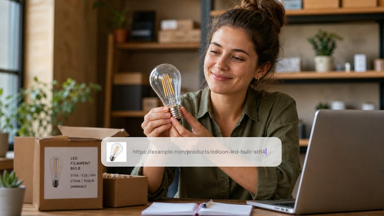 AI Light Bulb Photography workflow turning a product URL or owned images into a product-first video brief