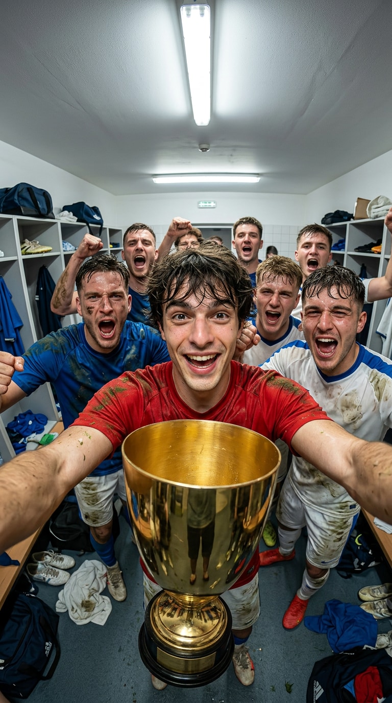 Manager joins football dressing room selfie prompt