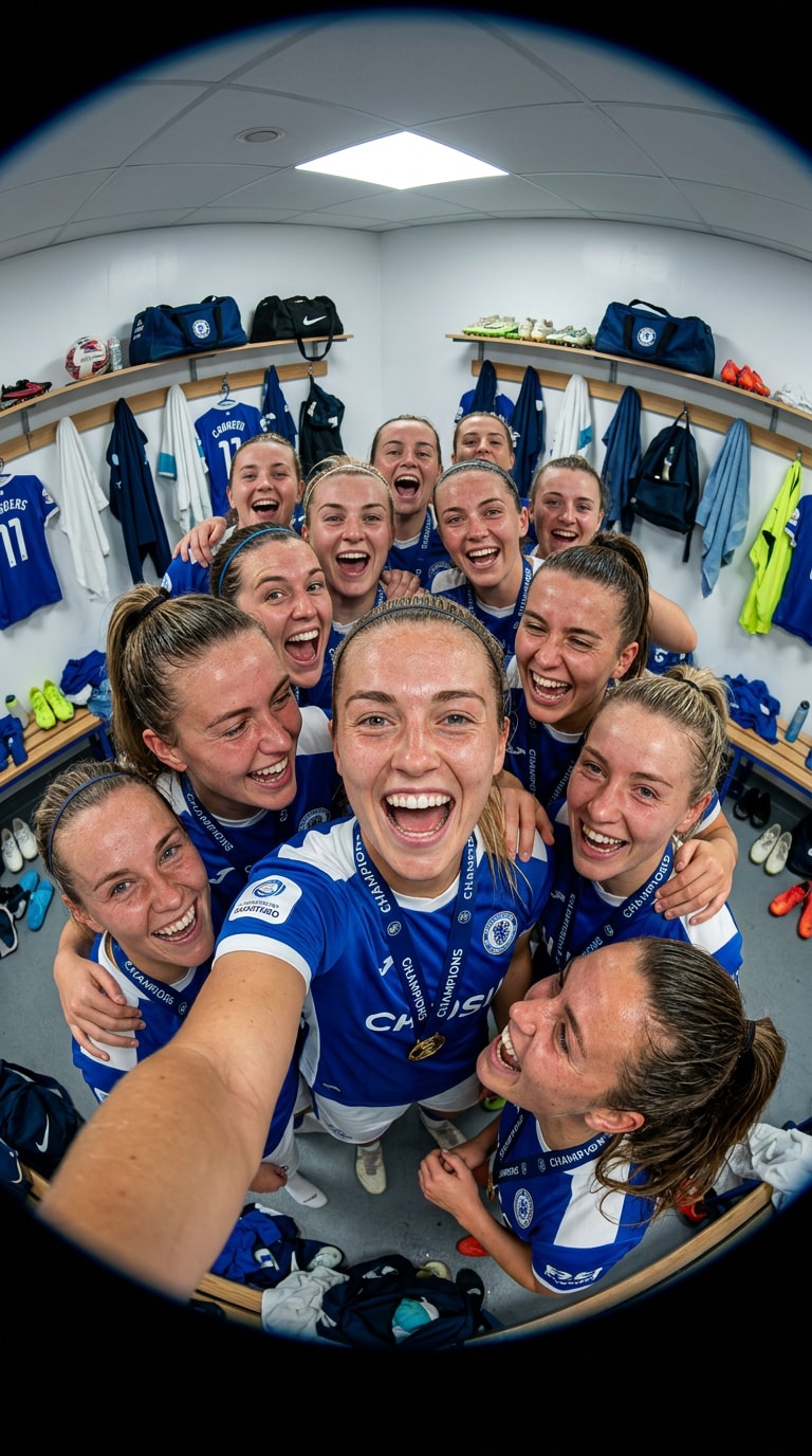 Women team football locker room selfie prompt