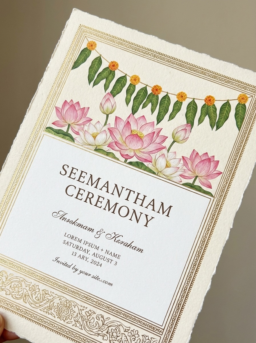 Lotus and Mango Leaf Invitation