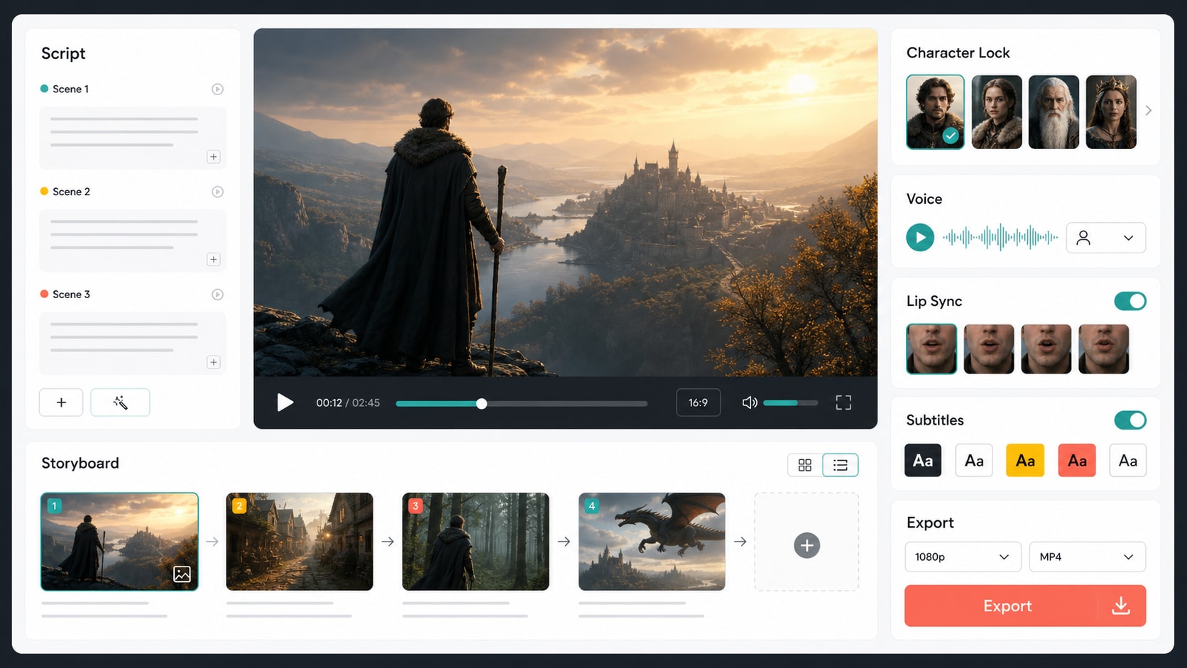 MagicLight AI interface for story to video and long-form AI video generation