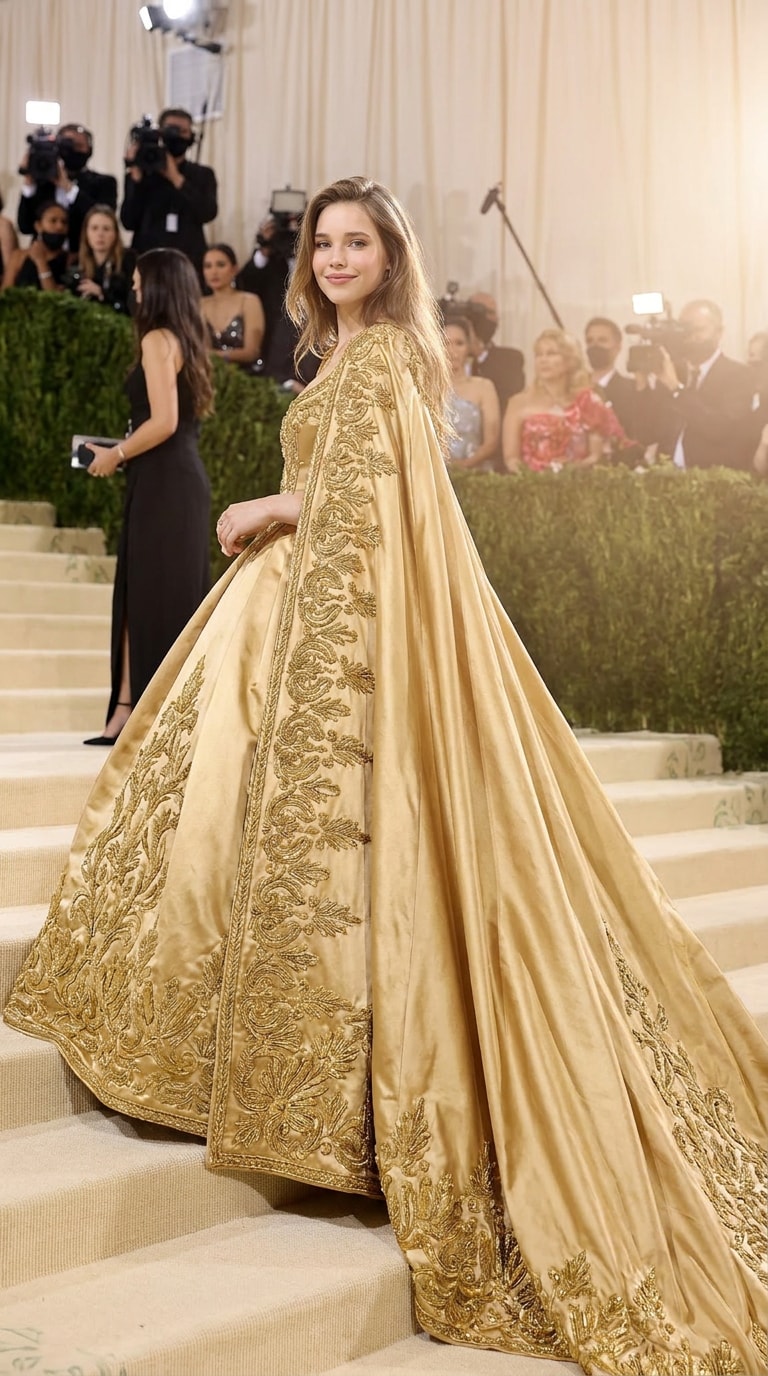Rihanna Royal Entrance - Met Gala luxury fashion with architectural gown