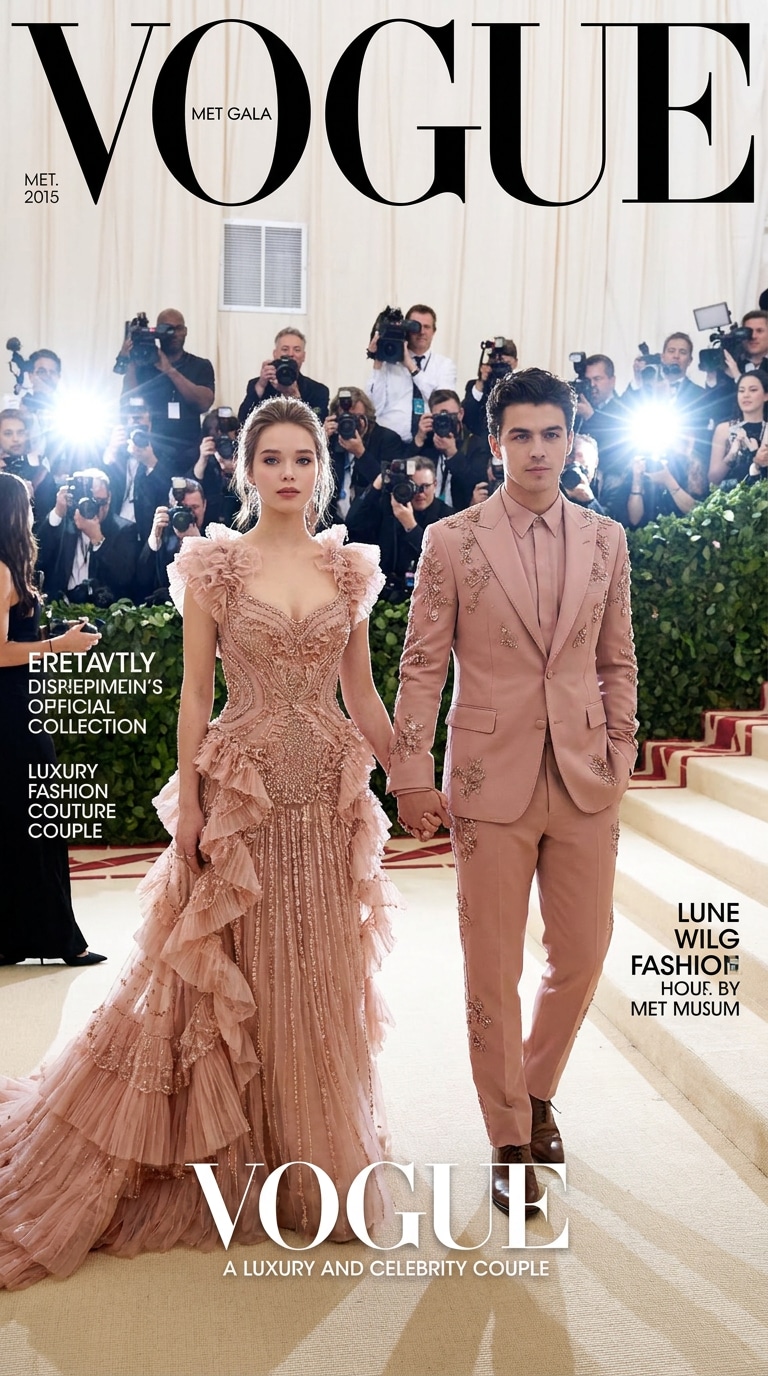 Hollywood Couple Entrance - Met Gala synchronized luxury couture editorial