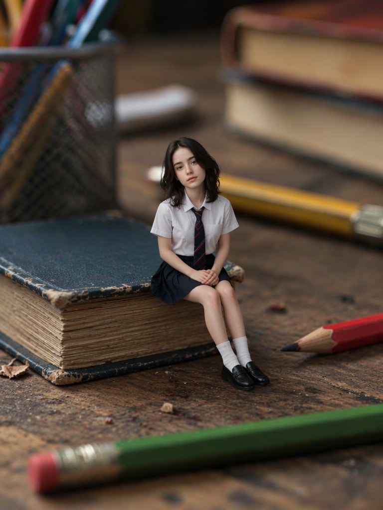 Miniature Classroom Scene miniature AI photo editing prompt