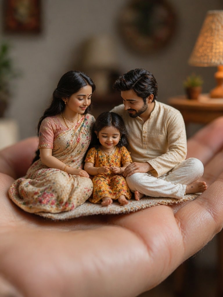 Cute Tiny Family Doll Scene miniature AI photo editing prompt