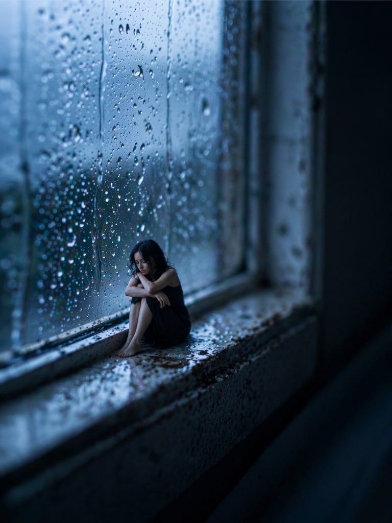 Miniature Rainy Window Scene miniature AI photo editing prompt
