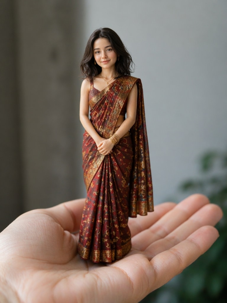 Miniature Traditional Saree Doll miniature AI photo editing prompt