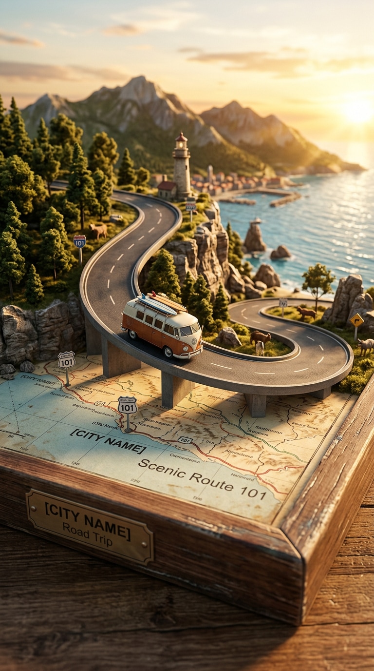 Bus travel map poster prompt
