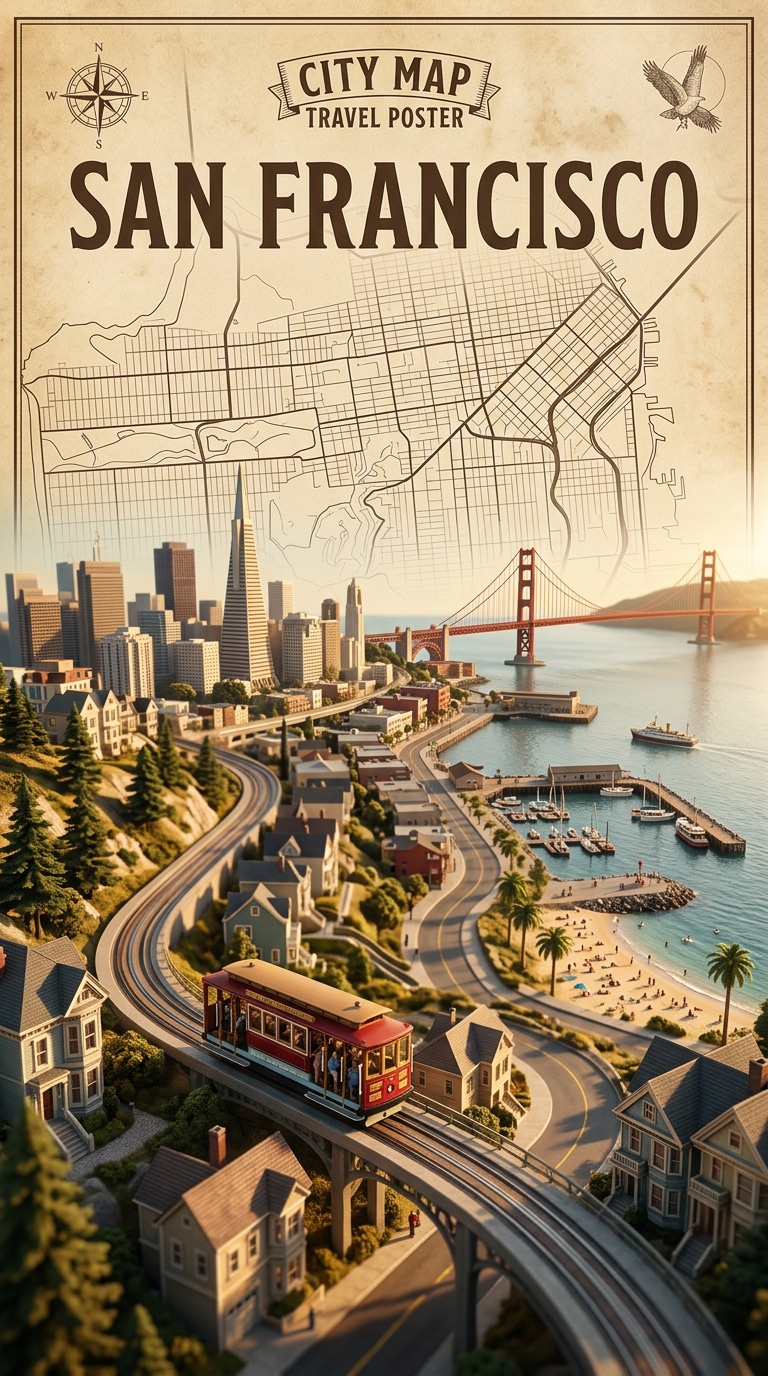 Waterway map travel poster prompt