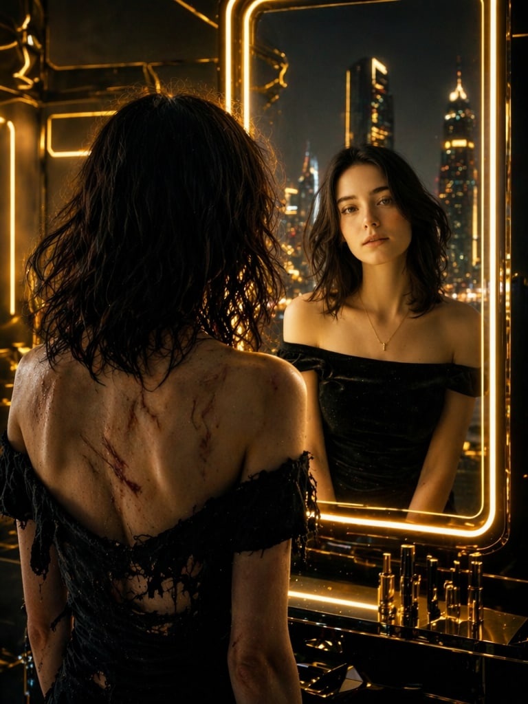 Cyber Luxury AI Mirror Contrast Art Effect prompt