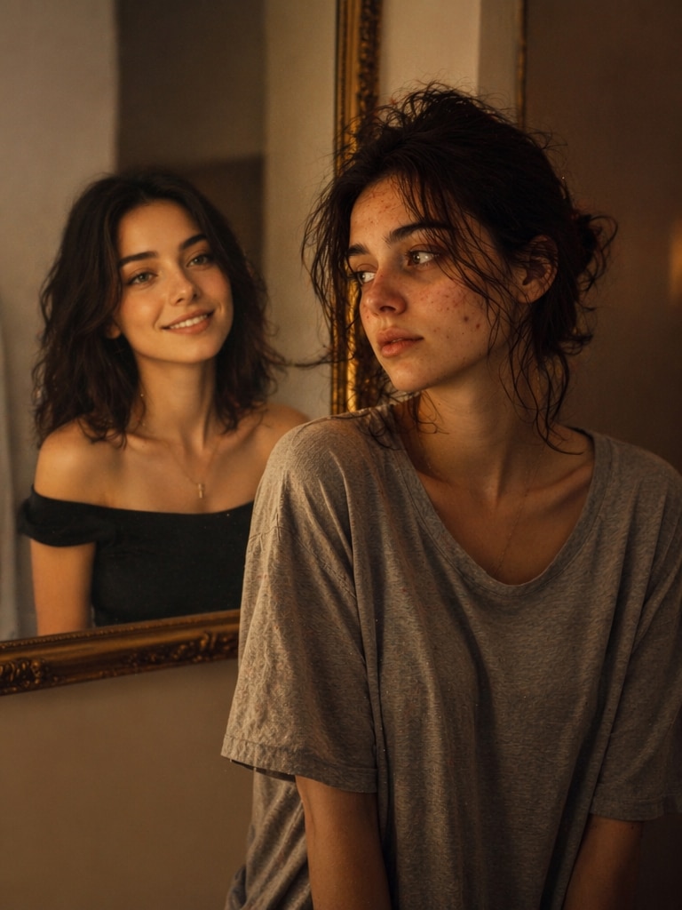 Emotional Realism AI Mirror vs Reality Photo prompt