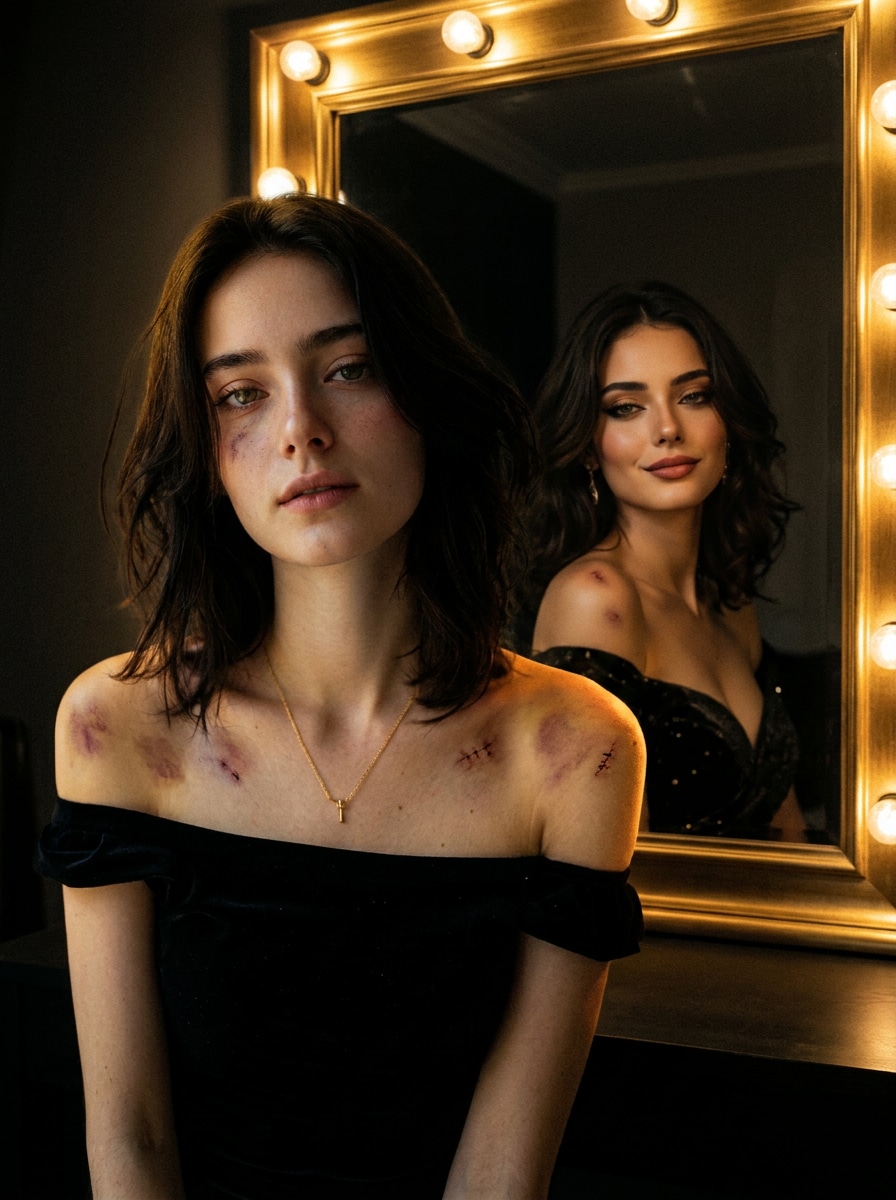 Neo Noir Mirror Contrast AI Photo prompt