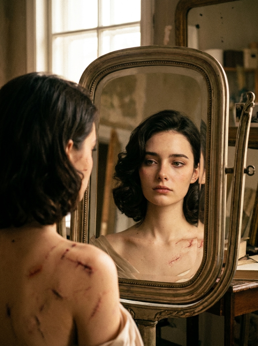 Vintage Film Mirror Contrast AI Photo prompt