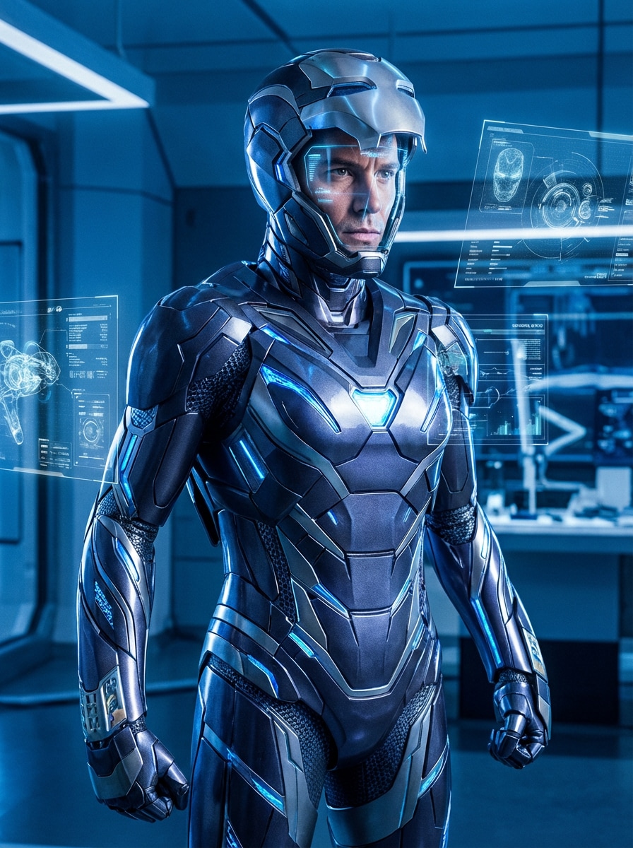 AI superhero generator modern armor style