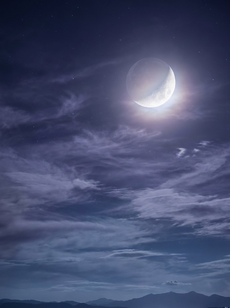 Moon With Clouds and Stars