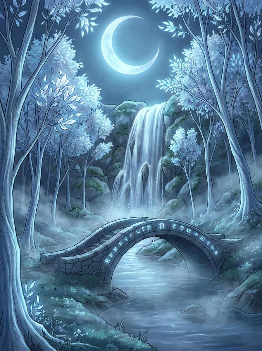 Moonlit Elven Waterfall