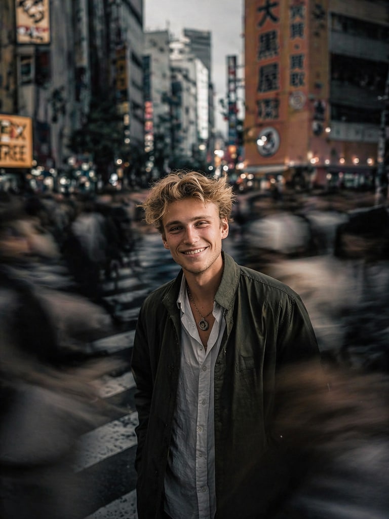 Cinematic street motion blur AI photo editing prompt