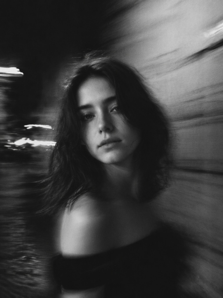 Black and white motion blur prompt