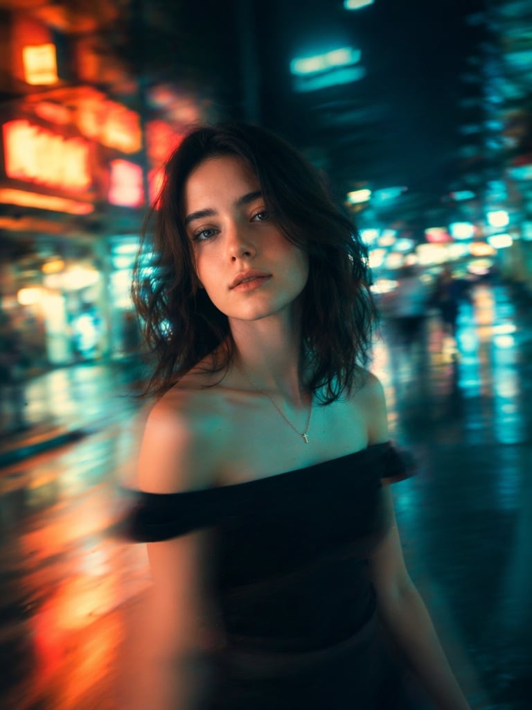 Dreamy female motion blur portrait prompt