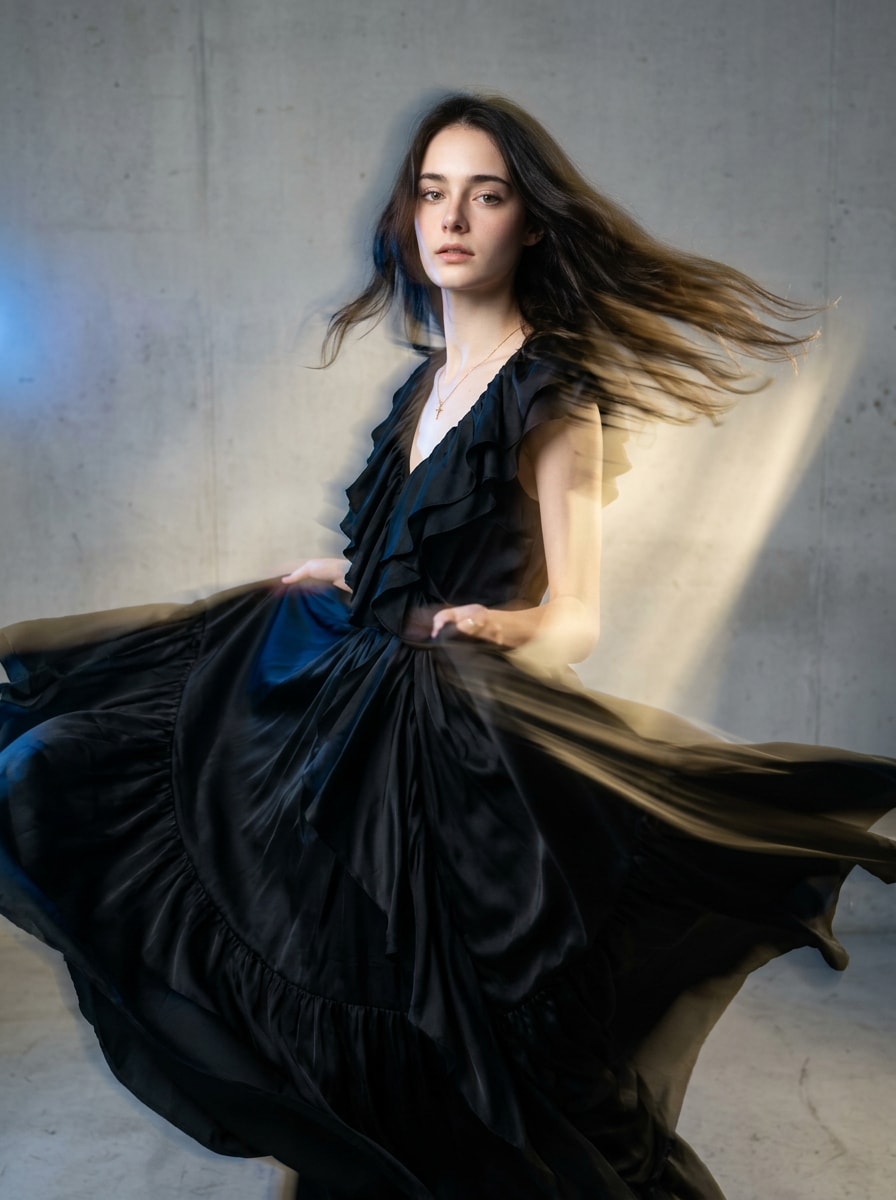 Fashion editorial blur prompt for AI photo editing