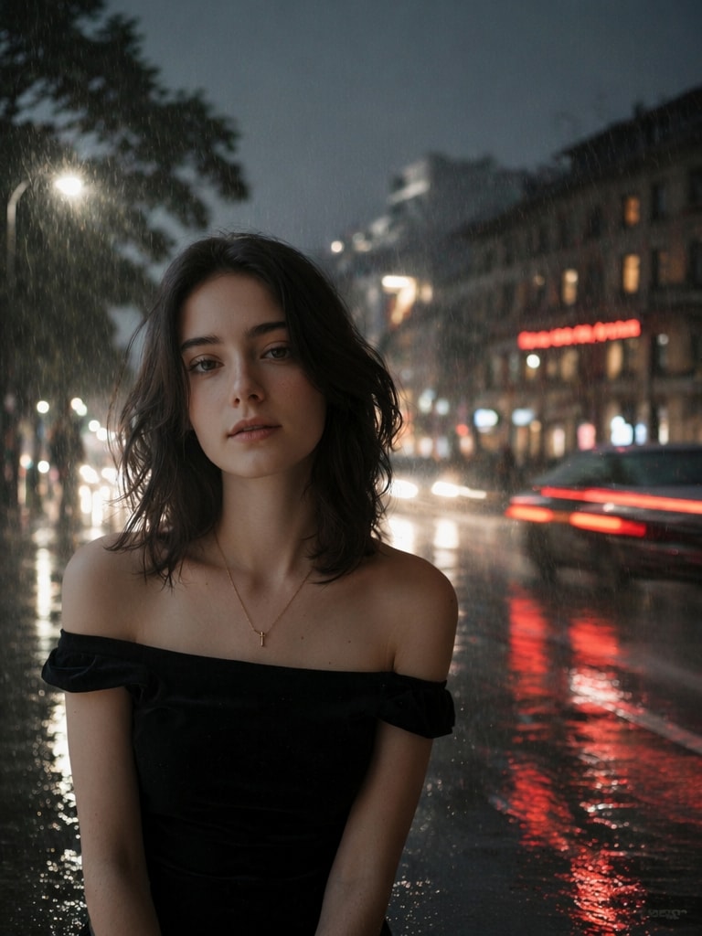 Rainy night motion blur AI photo prompt