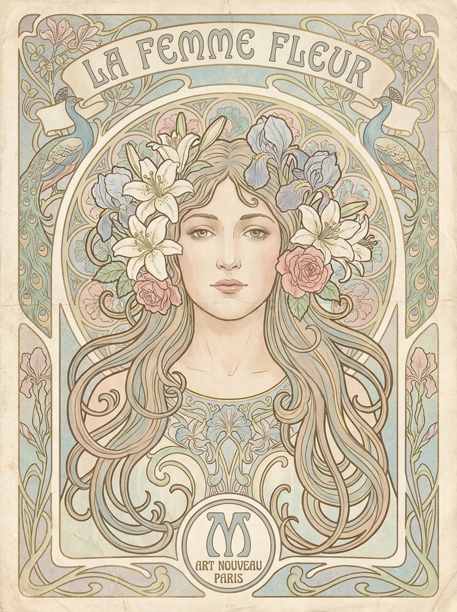 Mucha-Inspired Floral Poster