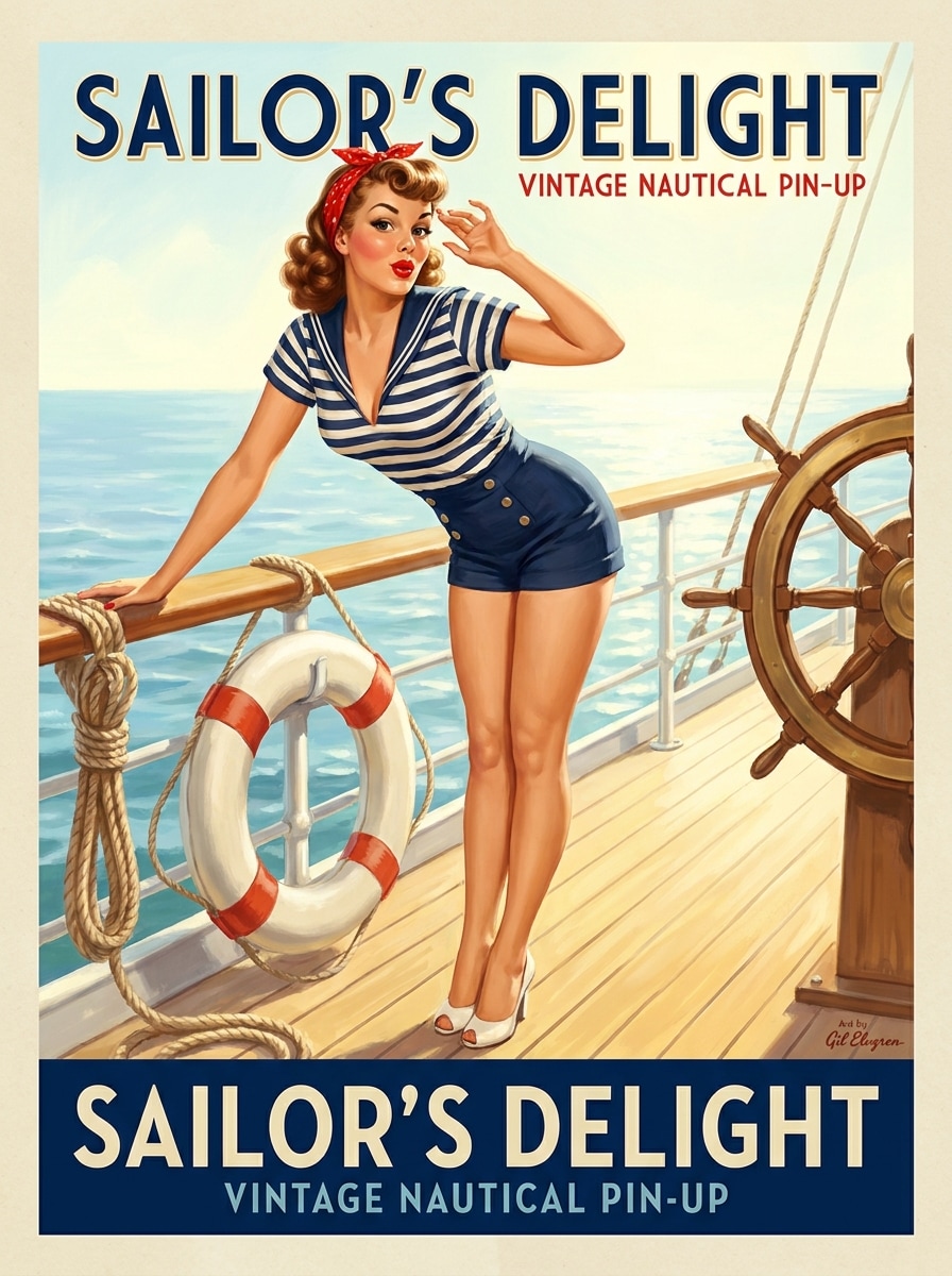 Nautical sailor deck pin-up image