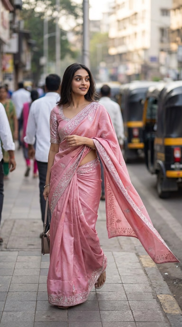 Street Candid Saree Look