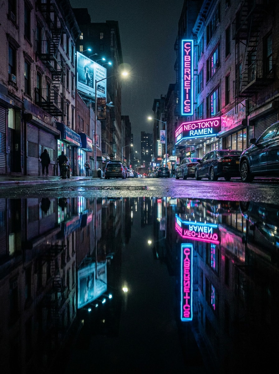 Neon City Reflection