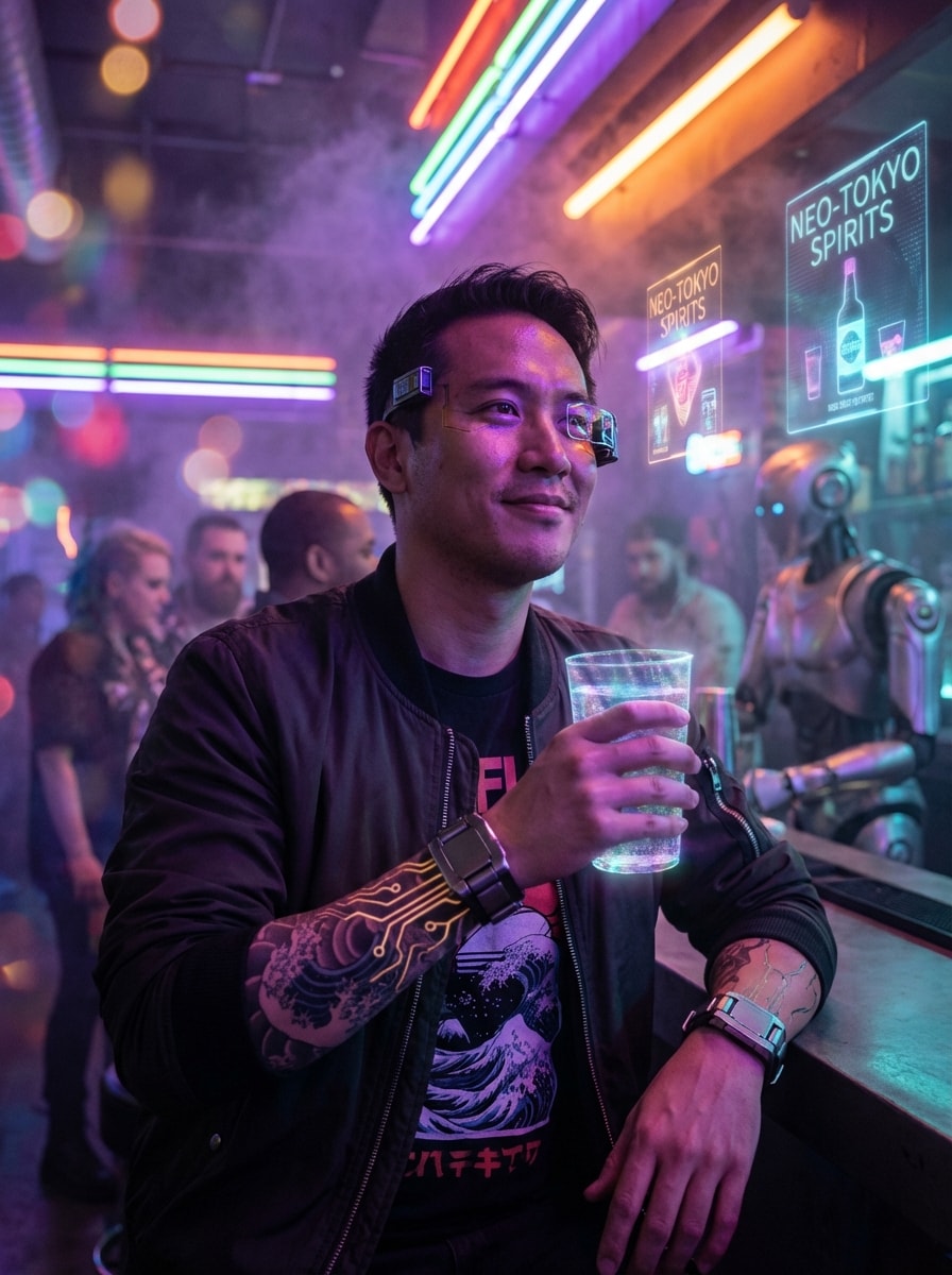Neon-Lit Bar Patron