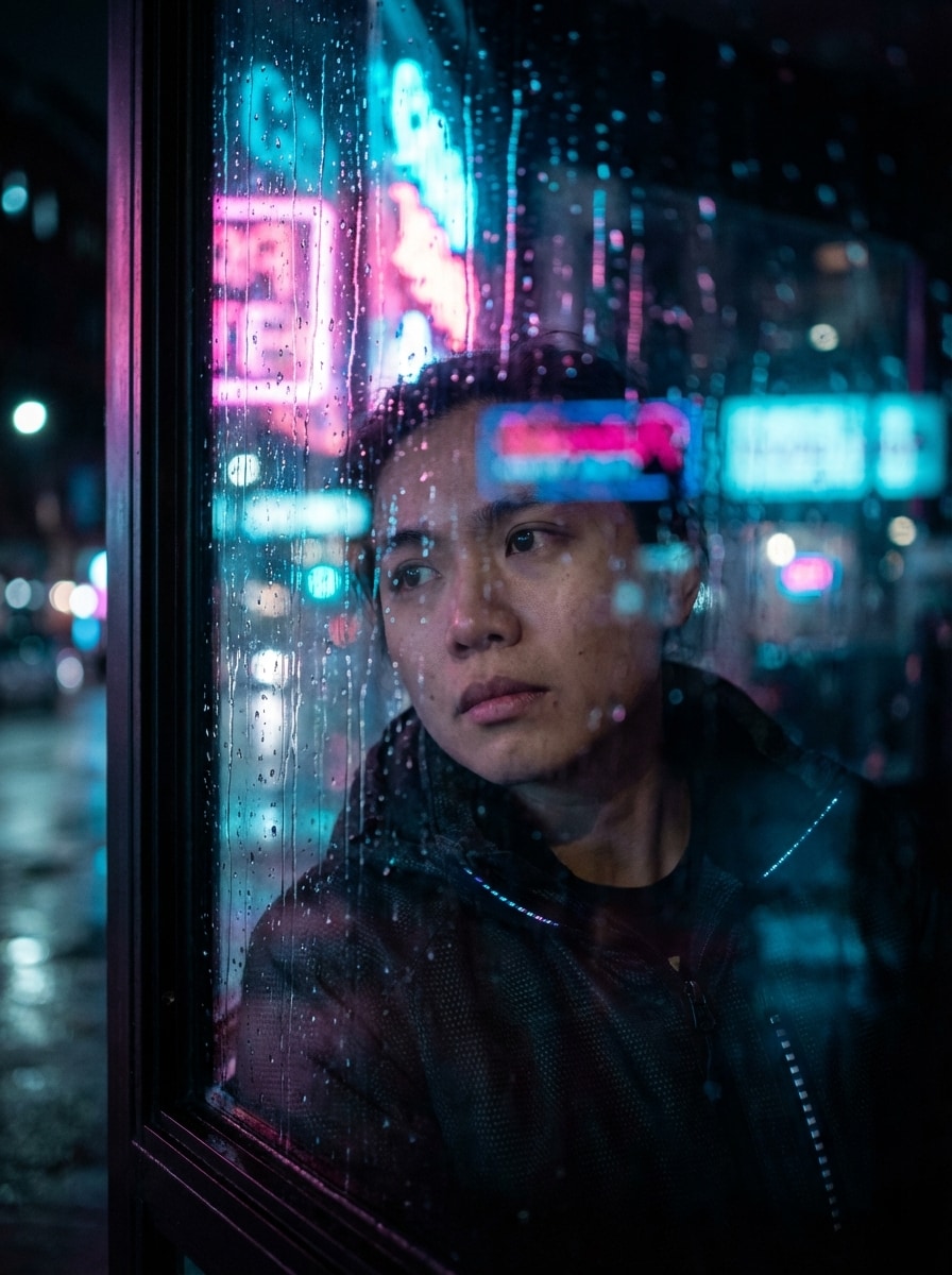 Neon Window Reflection