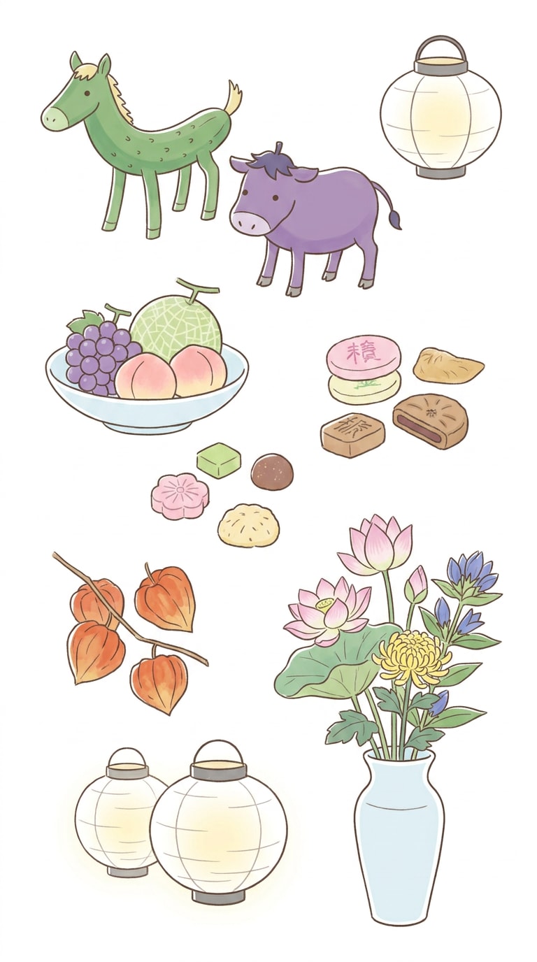 お盆のお供えAIイラスト素材