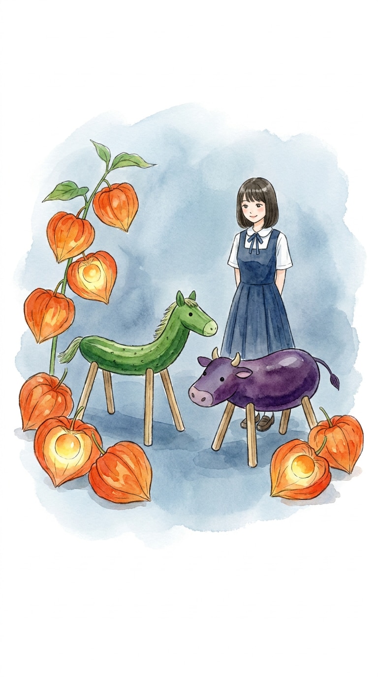ほおずきと精霊馬のAI画像
