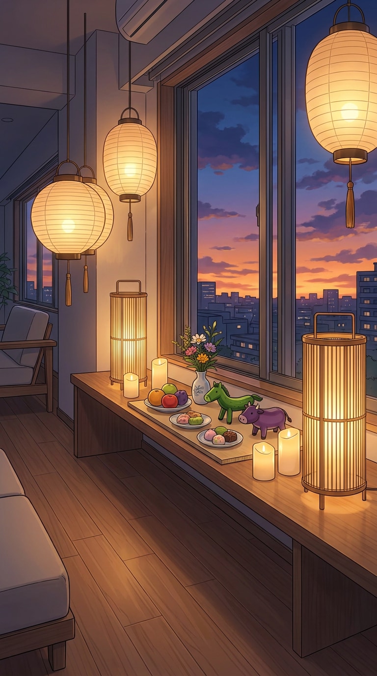 マンション向けお盆イラストAI素材