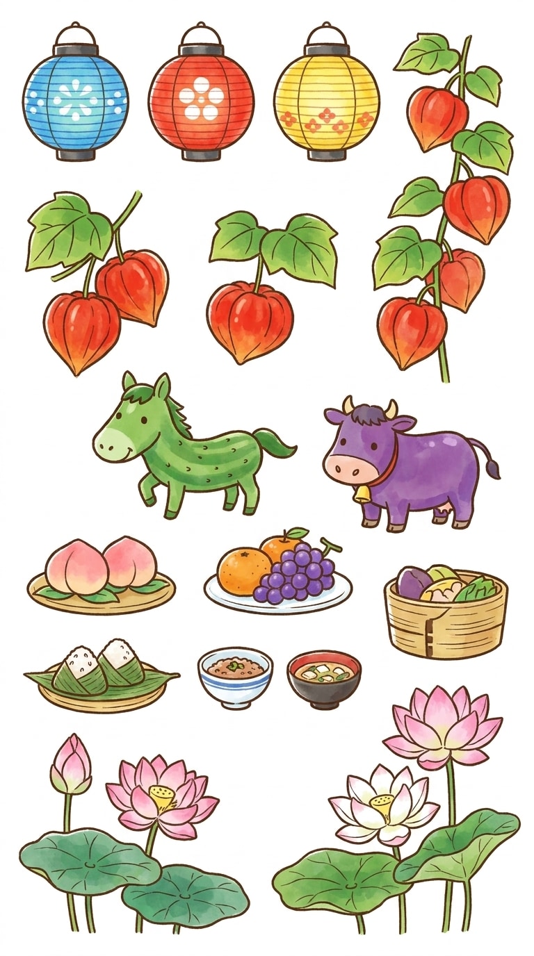 お盆飾りセットAIイラスト
