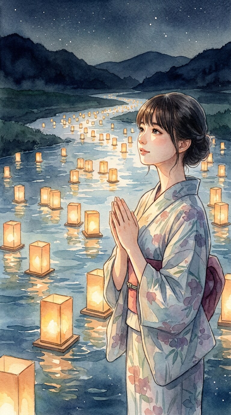 灯籠流しAIイラストプロンプト