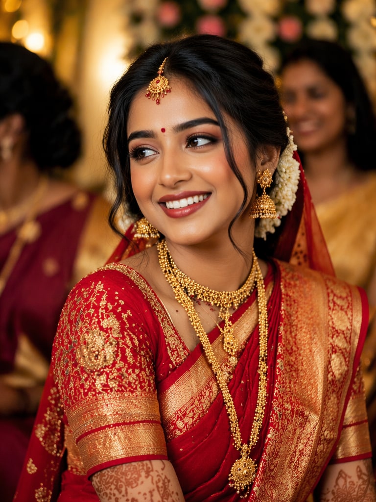 Happy smiling Indian bride prompt