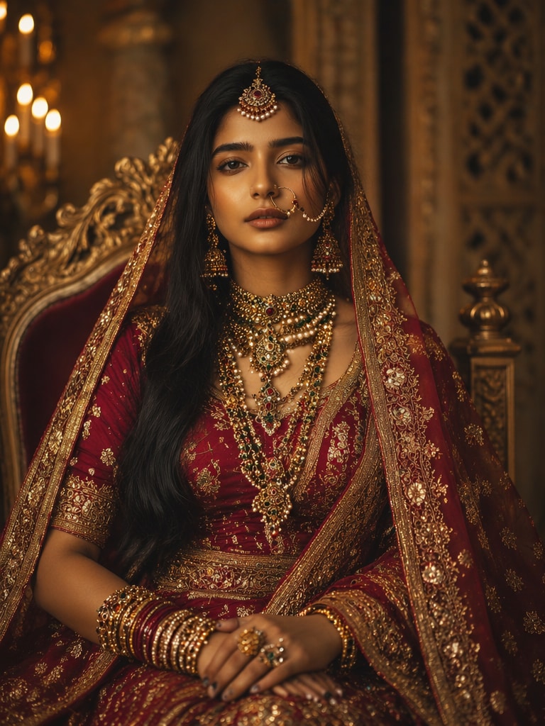 Elegant bridal sitting pose prompt