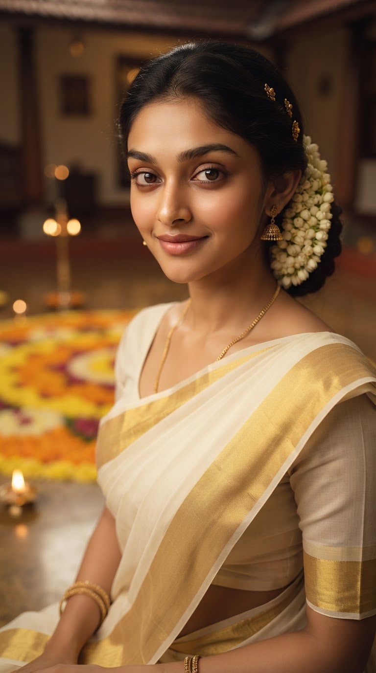 Onam Kasavu Saree AI Photo Editing Prompt