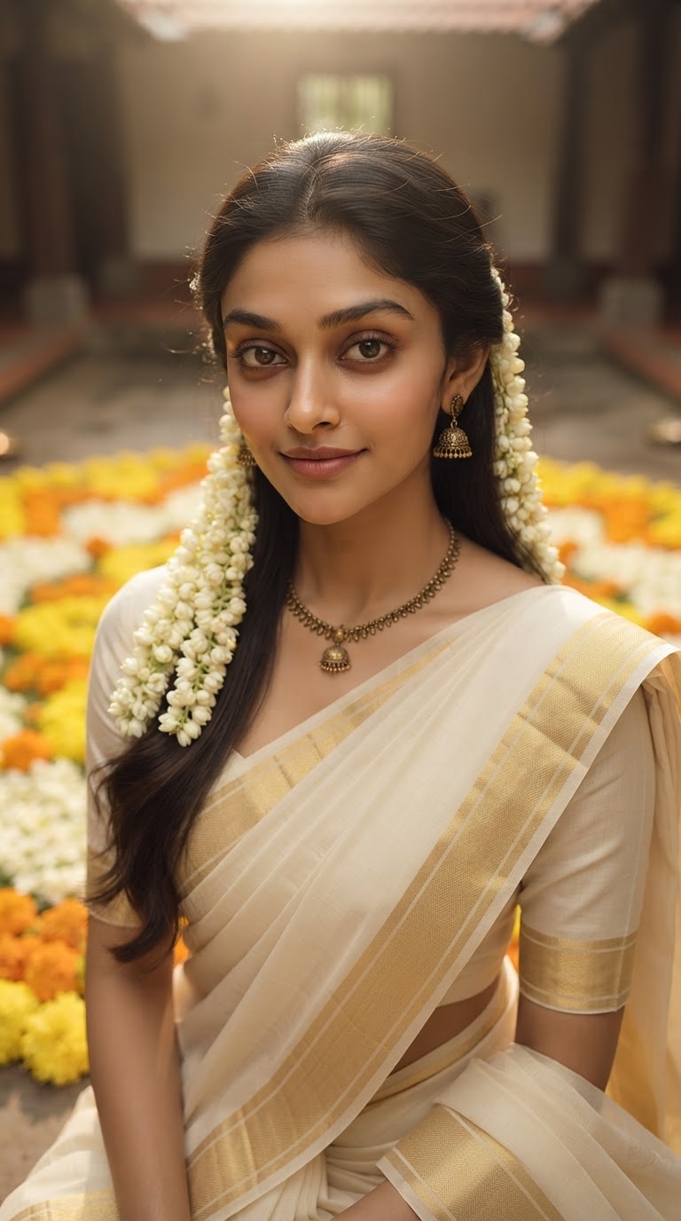Happy Onam AI Portrait with Pookalam