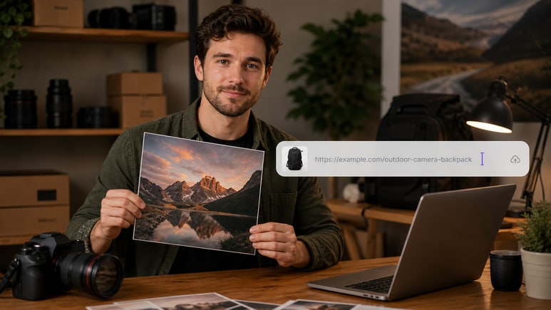 AI Outdoor Photography workflow turning a product URL or owned images into a product-first video brief