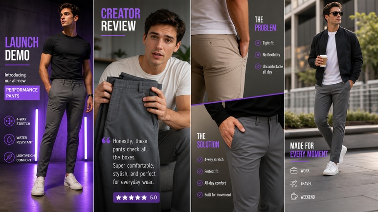Multiple Pants Model Photos short video styles for ecommerce creative testing