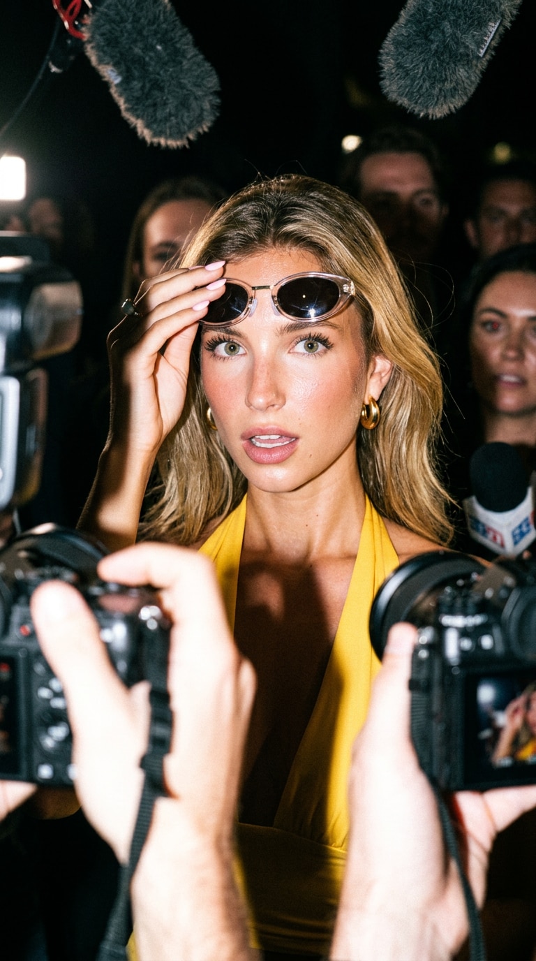 AI paparazzi style close-up portrait result with cinematic flash photography